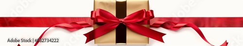 Elegant Red Ribbon and Bow with Golden Gift Box Isolated on White Background. Perfect for Anniversary, Holiday, and Birthday Gift Marketing Ads. High-Definition AI-Generated Design for Promotional Use