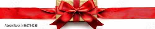 Elegant Red Ribbon and Bow with Golden Gift Box Isolated on White Background. Perfect for Anniversary, Holiday, and Birthday Gift Marketing Ads. High-Definition AI-Generated Design for Promotional Use