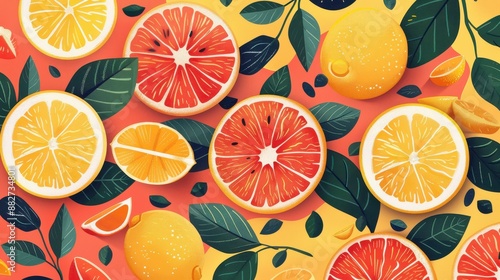 Orange birthday card, playful citrus theme, flat design illustration