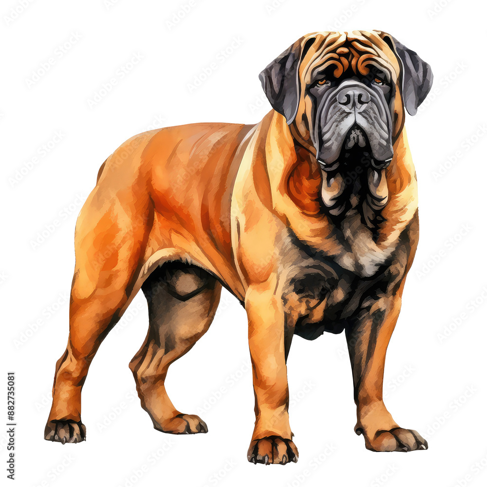 Obraz premium Illustration of Mastiff Dog, Mightly Taskmasters in white background.