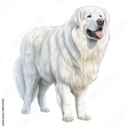 Illustration of Great Pyrenees Dog,  Mightly Taskmasters in white background.