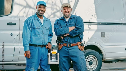 Smiling Repairman With Toolbox And Cable