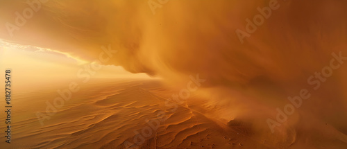 A vast, swirling dust storm blankets the desert, swallowing all in its path with darkness. photo