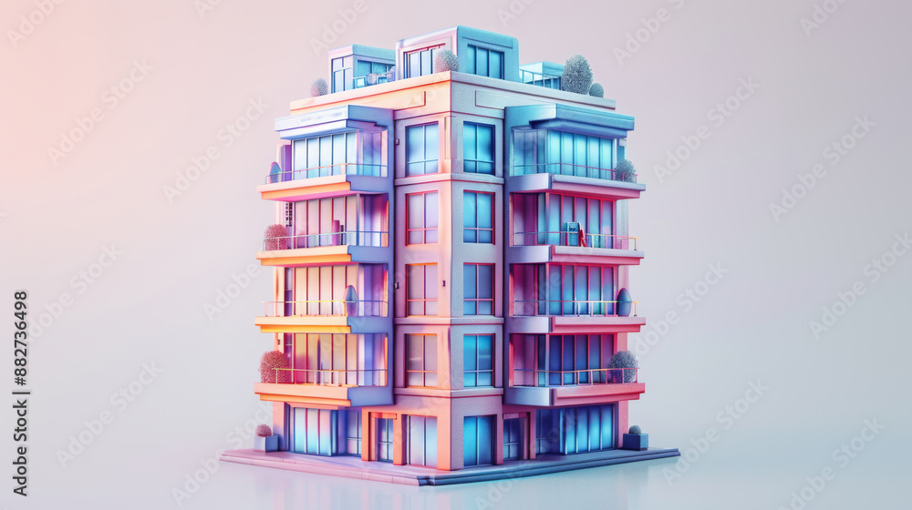 3d illustration of a minimalist hotel in axonometric projection, Toy style. on white background 3d illustration of a minimalist hotel in axonometric projection, Toy style. on white background