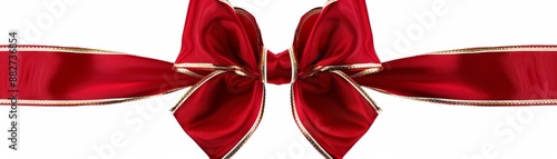 "Abstract Red Ribbon and Bow with Golden Gift Box Isolated on White Background. Ideal for Anniversary, Holiday, and Birthday Gift Marketing Ads. High-Definition AI-Generated Design for Promotional Use