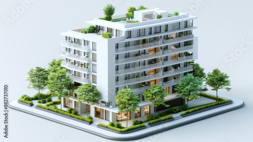 3d illustration of a minimalist hotel in axonometric projection, Toy style. on white background
