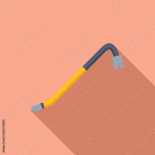 Yellow and gray crowbar is lying on a pink background, casting a long shadow