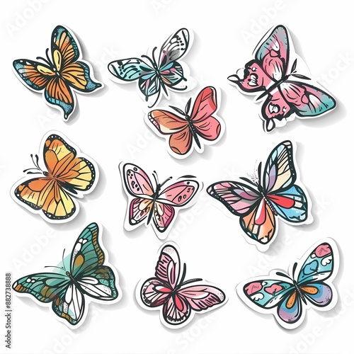 Vibrant butterfly stickers featuring colorful designs for decorating and personalizing items