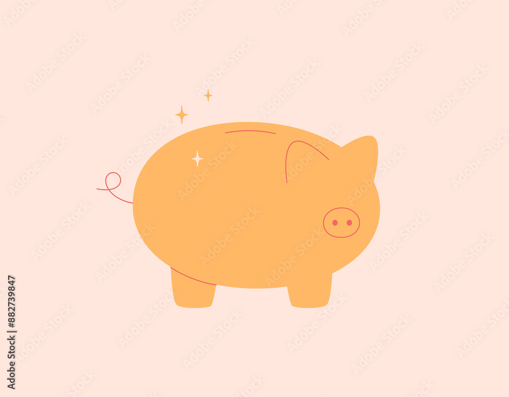 Gold piggy bank. Flat vector illustration in simple style. Investment literacy and personal budget concept Gold piggy bank. Flat vector illustration in simple style. Investment literacy and personal budget concept