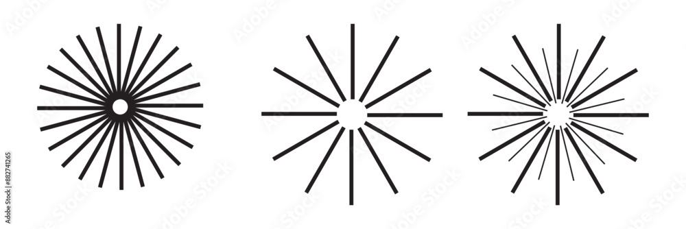 Sunburst element. Radial stripes background. Sunburst icon collection. Retro sunburst design. Vector illustration Sunburst element. Radial stripes background. Sunburst icon collection. Retro sunburst design. Vector illustration