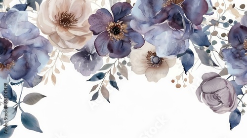 Watercolor Floral Border in...