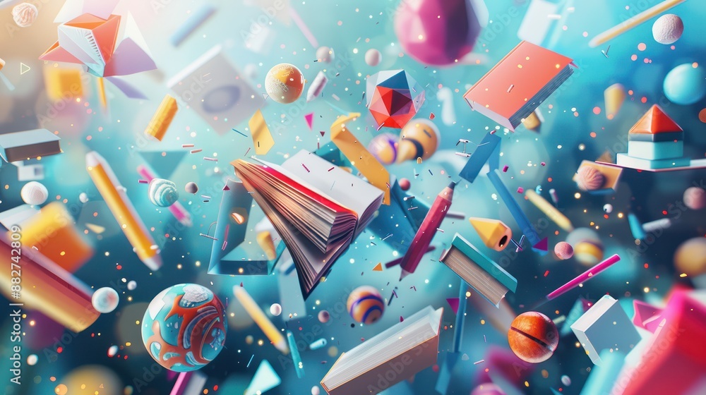 dynamic back to school background with a burst of colorful geometric shapes and symbols representing different academic subjects. Generative Ai dynamic back to school background with a burst of colorful geometric shapes and symbols representing different academic subjects. Generative Ai