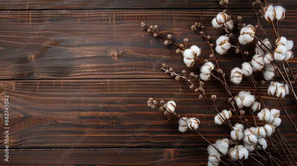 Cotton plant bouquet on wooden background with blank space Cotton plant bouquet on wooden background with blank space