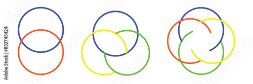 Intersecting, overlapping circles, rings element. Vector illustration. Isolated on white background in eps 10.