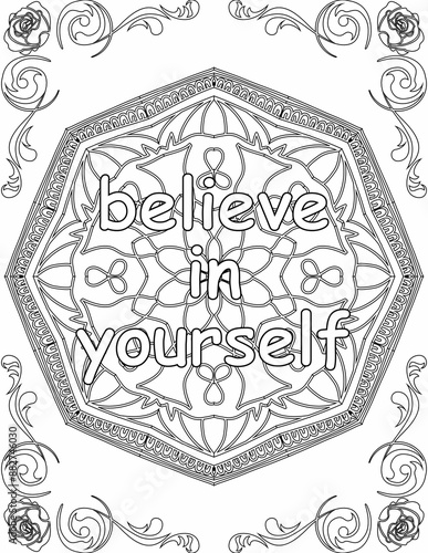 Printable mandala coloring page for kids and adults with positive quote for self love and self care. it helps to struggle against life to enjoy the tough journey 