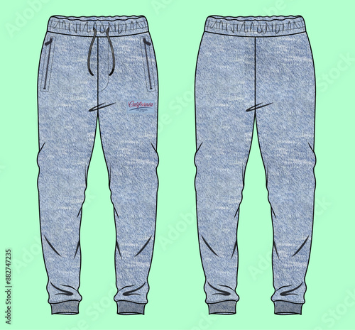 athleisure terry fleece men's cuff jogger fashion illustration flat sketch vector. 