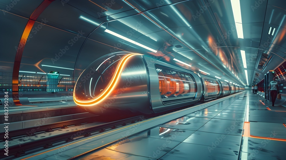 Sleek Hyperloop Pods in Futuristic Station for Efficient Transportation Concept Sleek Hyperloop Pods in Futuristic Station for Efficient Transportation Concept