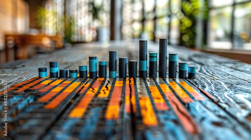 Bar graph and pie charts on a table representing financial analysis and data visualization