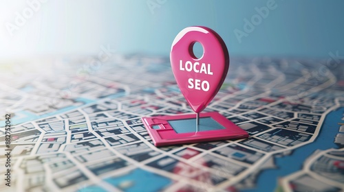 Local SEO optimization with pink location pin on map digital marketing for business growth and visibility