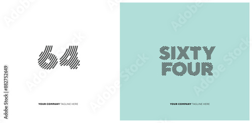 Number or Digit 64 sixty four, with line effect editable vector.