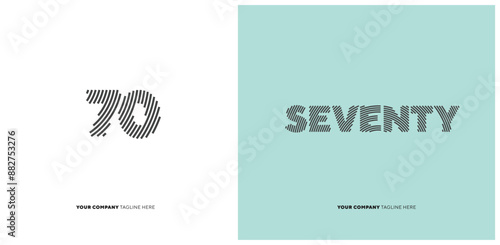 Number or Digit 70 seventy, with line effect editable vector.