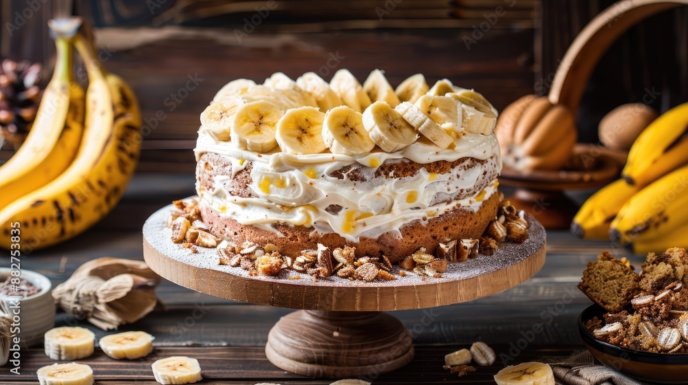 Fototapeta premium Delicious banana cake displayed on the table