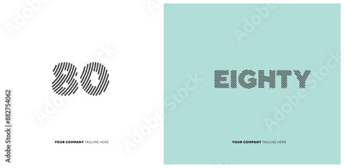 Number or Digit 80 eighty, with line effect editable vector.