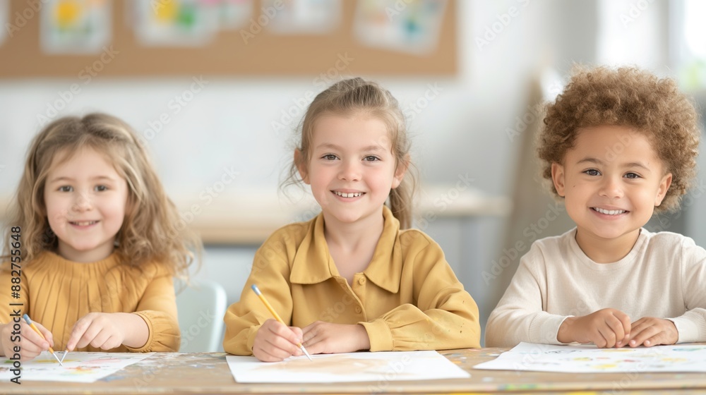 School activities, kids participating in a classroom art project, creative and joyful atmosphere, watercolor style School activities, kids participating in a classroom art project, creative and joyful atmosphere, watercolor style