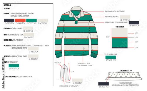 mens rugby polo shirt tech pack fashion illustration flat sketch vector. 