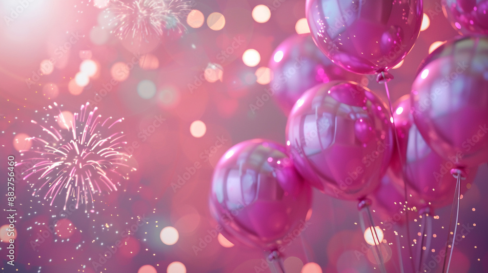 Happy New Year 2025 banner with minimal 3D solid background, adorned with fireworks and balloons. Happy New Year 2025 banner with minimal 3D solid background, adorned with fireworks and balloons.