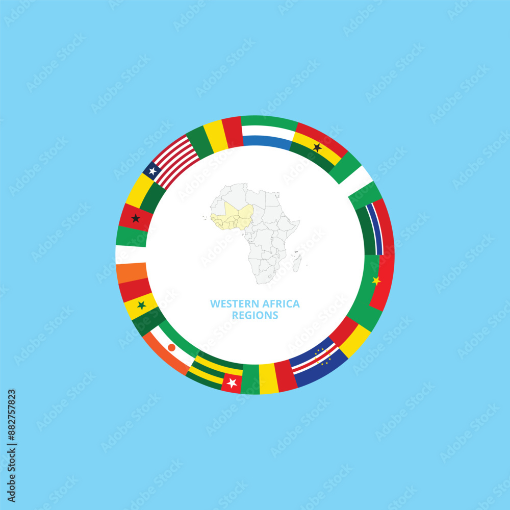 Fototapeta premium Western African Union Regions Flags Stock vector