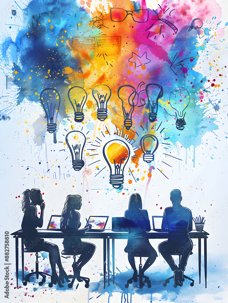 3D Flat Icon People with Watercolor Business Models and Tablets Concept for Creative Strategic Planning in Business Modeling on White Background 3D Flat Icon People with Watercolor Business Models and Tablets Concept for Creative Strategic Planning in Business Modeling on White Background