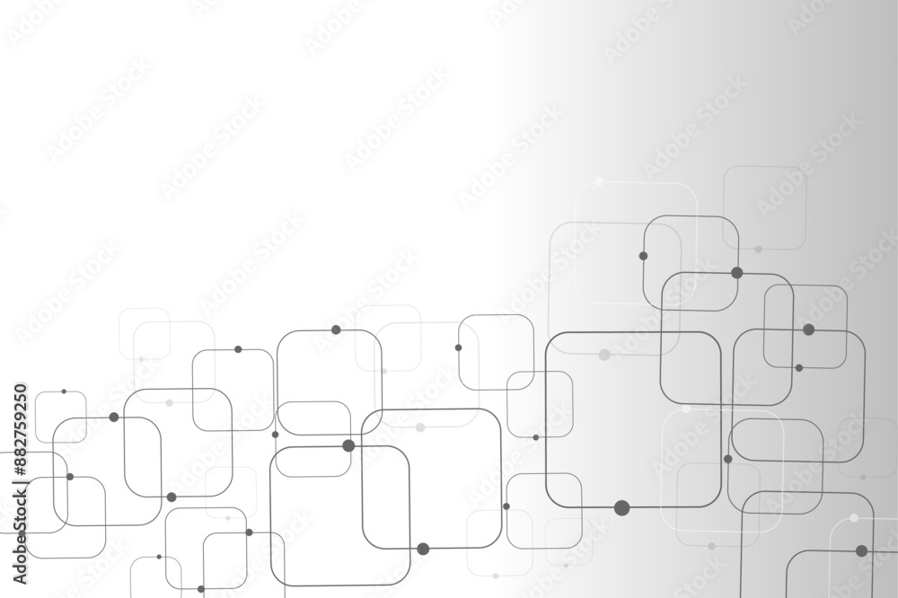 Obraz premium Vector background abstract technology communication data Science. Grey graphic background dots with connections technologies and sharing data as abstract concept.