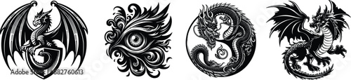 Set of dragon, best for tribal tattoo design, vector illustration.