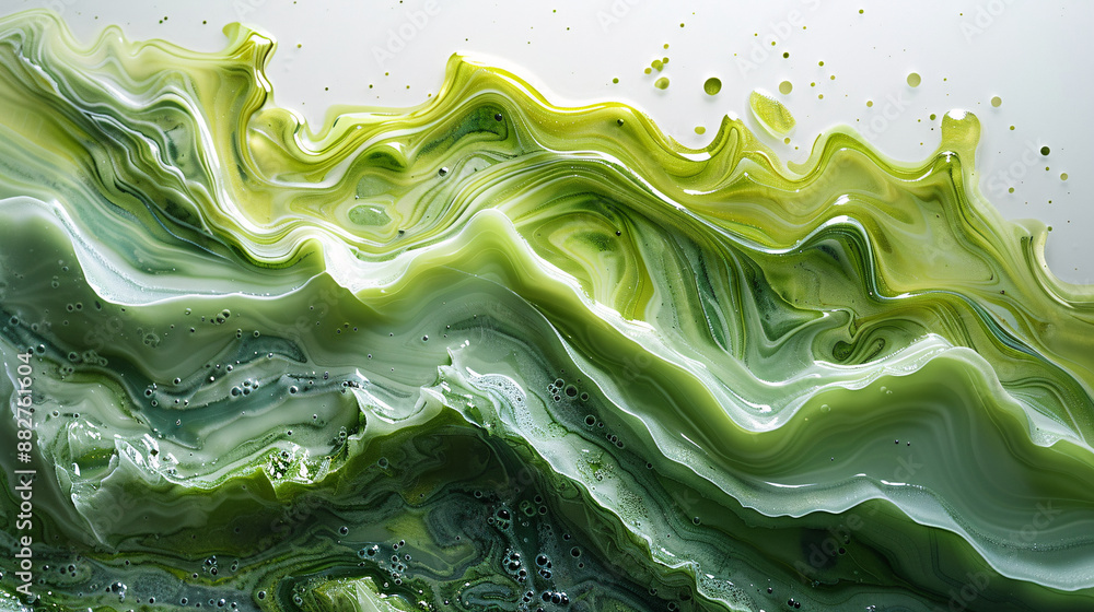 Obraz premium Fluid, green abstract texture resembling a river. The swirling patterns and varying shades create a dynamic, artistic effect