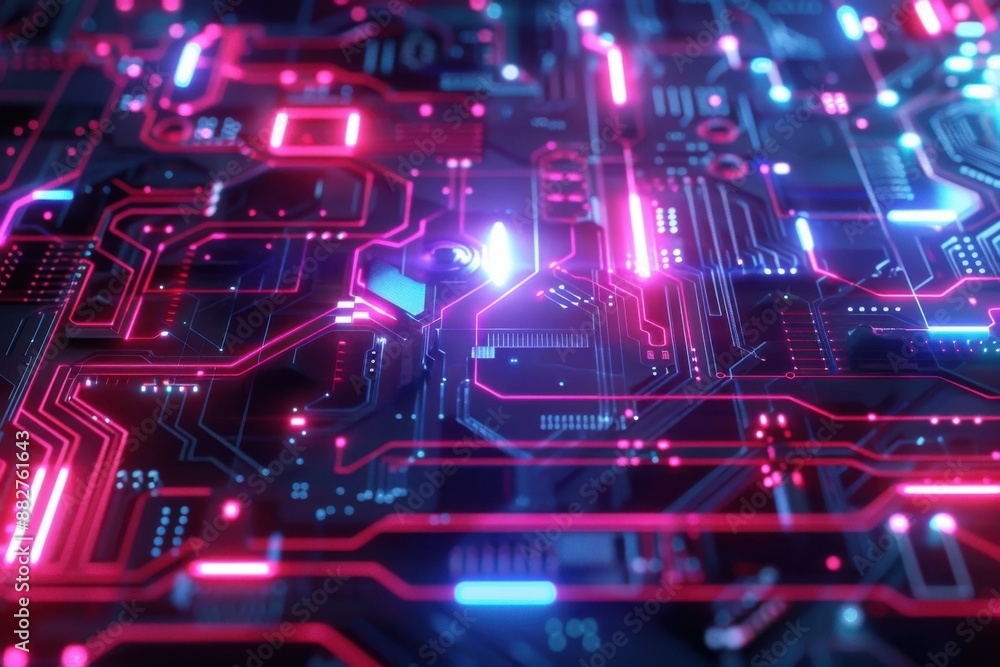 Abstract technology background with a blend of circuit patterns and neon lights Abstract technology background with a blend of circuit patterns and neon lights