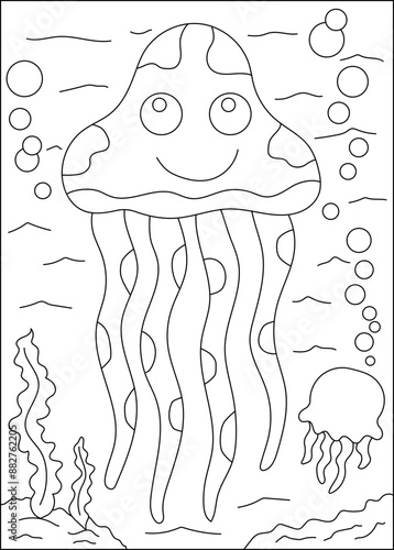 jellyfish sea animal coloring book page