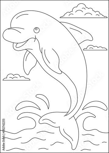 Photography dolphin sea animal coloring book page