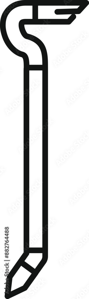 Black and white line drawing of a crowbar, a metal tool used for prying or leverage Black and white line drawing of a crowbar, a metal tool used for prying or leverage