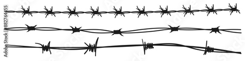 Barbed wire. Black silhouette of the barbed wire  isolated on white background. 
