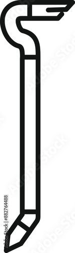Black and white line drawing of a crowbar, a metal tool used for prying or leverage