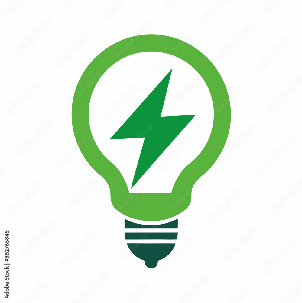 Green Energy Bulb Logo Design Element With Lightning Bolt Sign Vector Art Illustration Design.