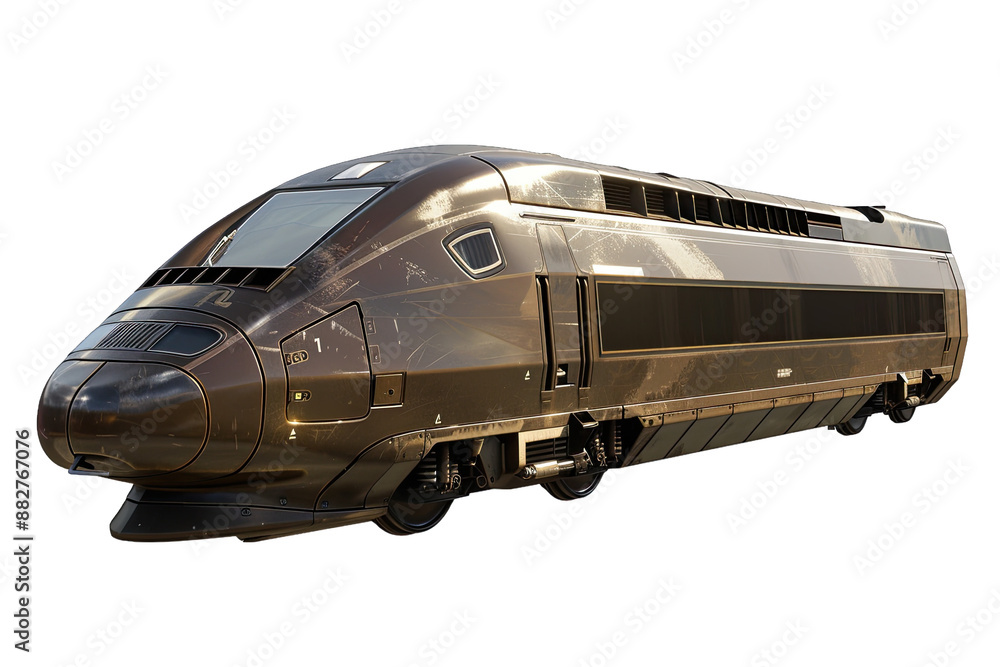 Fototapeta premium High-speed express train isolated on white background, featuring a sleek and modern metallic design.