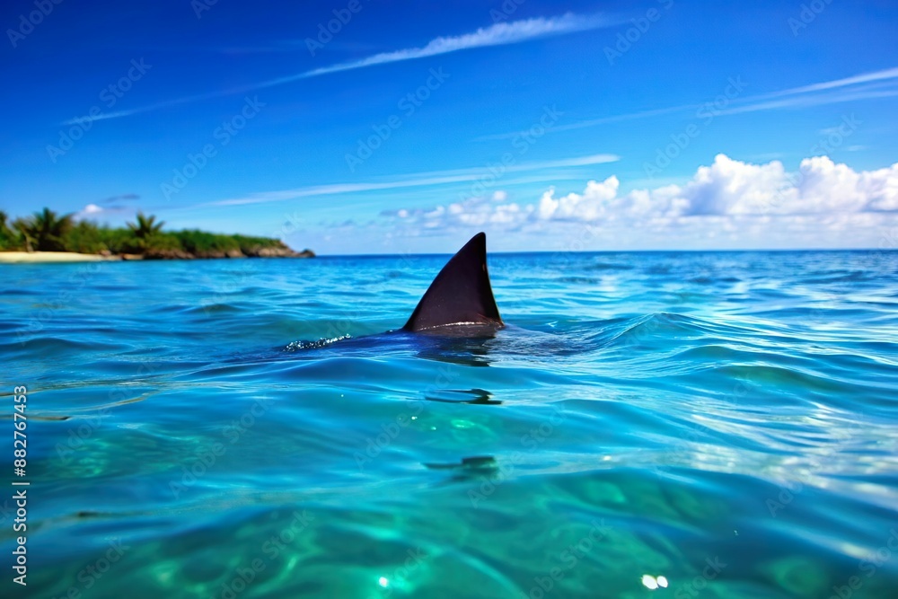 Fototapeta premium shark fin swim on blue ocean water. Dangerous sea fish