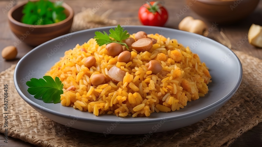Delicious Valencian rice meal on a plate Delicious Valencian rice meal on a plate