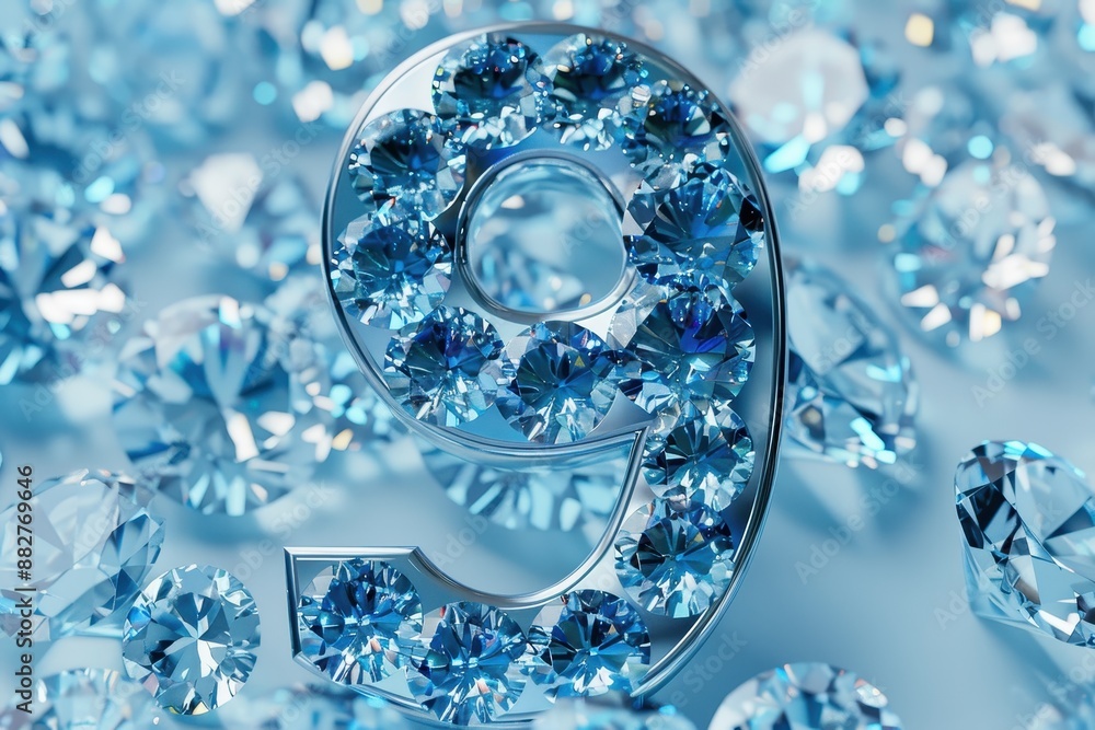 A blue number nine with a diamond pattern surrounding it A blue number nine with a diamond pattern surrounding it