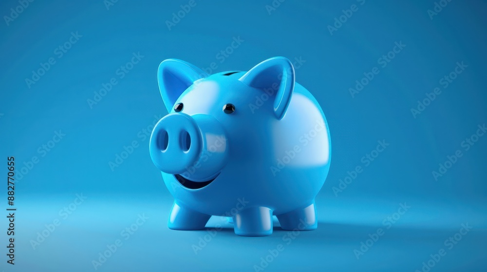 Blue piggy bank with a playful smile, on a vibrant blue background. generative ai Blue piggy bank with a playful smile, on a vibrant blue background. generative ai