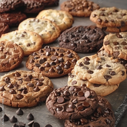 Freshly Baked Chocolate Chip Cookies on a Grey Countertop