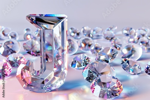 The letter J is made of small purple gems