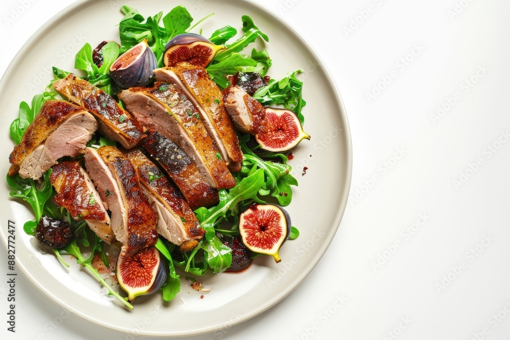 Artfully Arranged Duck Breast and Fig Salad with Red Wine Vinaigrette Artfully Arranged Duck Breast and Fig Salad with Red Wine Vinaigrette